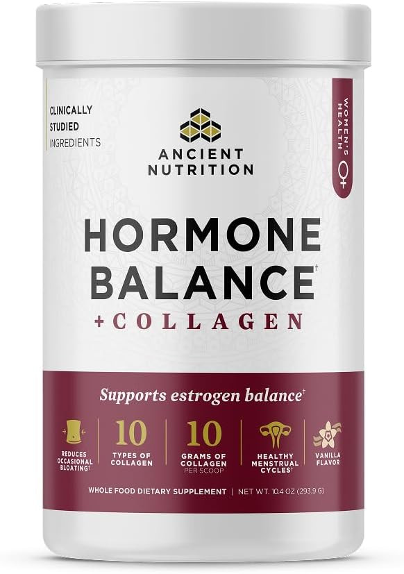 Ancient Nutrition Hormone Balance + Collagen Powder Supplement, Hydrolyzed Collagen Peptides, Key Clinically Validated Ingredient To Support Balanced Hormones And Boost Energy, Vanilla, 25 Servings