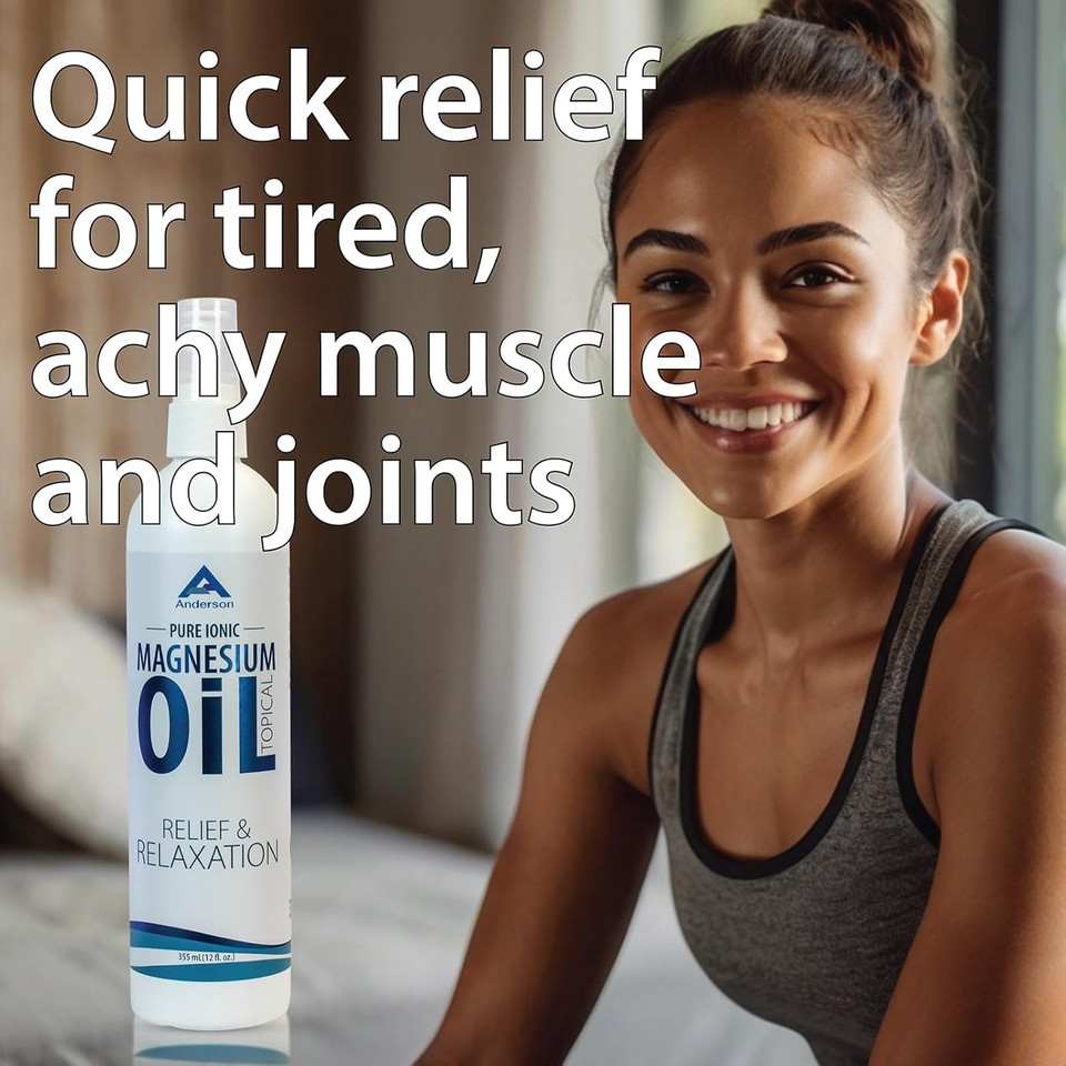 Anderson Magnesium Oil Spray For Relief And Relaxation | 12Oz Bottle | Topical Ionic Magnesium | Promotes Relaxation, Relief From Muscle Cramps | Made In The Usa