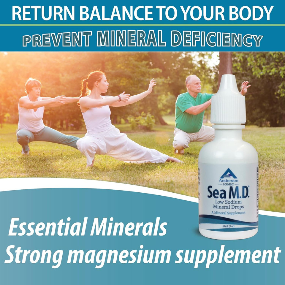 Anderson Sea M.D. Concentrated Trace Mineral Drops, Ionic Electrolyte Magnesium Supplement, Aids In Muscle Cramps, Liquid Magnesium And Trace Mineral, Easy To Take (1 Ounce)