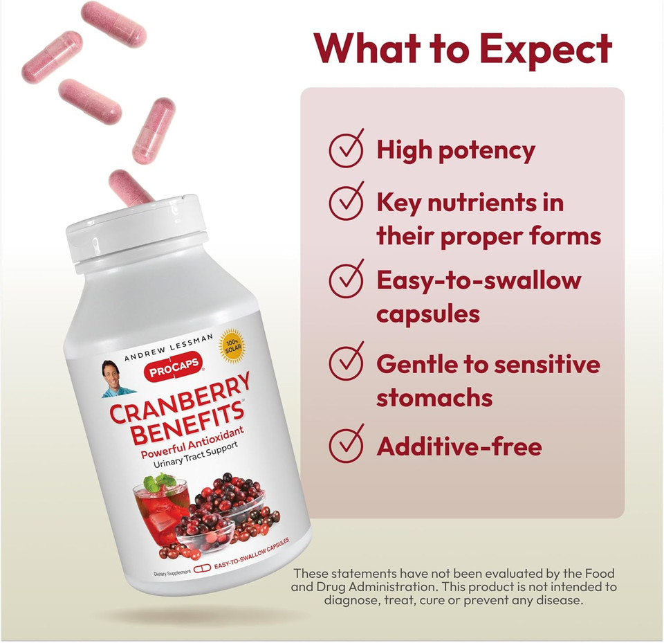 Andrew Lessman Cranberry Benefits 30 Capsules - Supports Bladder, Kidney And Urinary Tract Health. High Potency Standardized Extracts Of Cranberry Fruit, Small Easy To Swallow Capsules