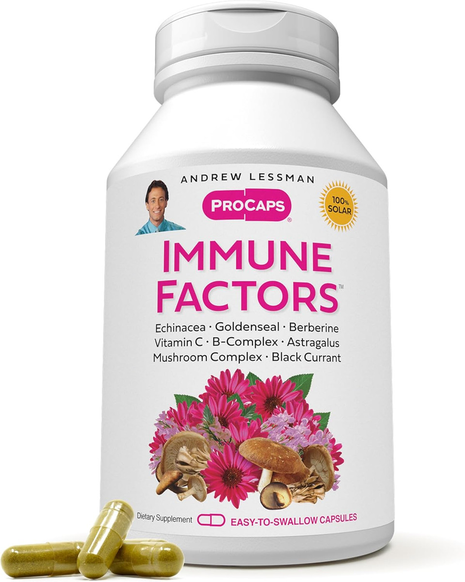 Andrew Lessman Immune Factors 30 Capsules - Echinacea, Goldenseal, Vitamin C, Astragalus, Berberine, Mushroom Blend, Black Currant. Supports And Promotes Immune System And Natural Defenses