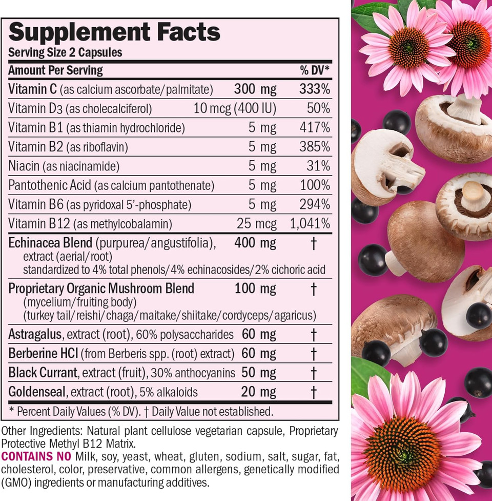 Andrew Lessman Immune Factors 60 Capsules - Echinacea, Goldenseal, Vitamin C, Astragalus, Berberine, Mushroom Blend, Black Currant. Supports And Promotes Immune System And Natural Defenses