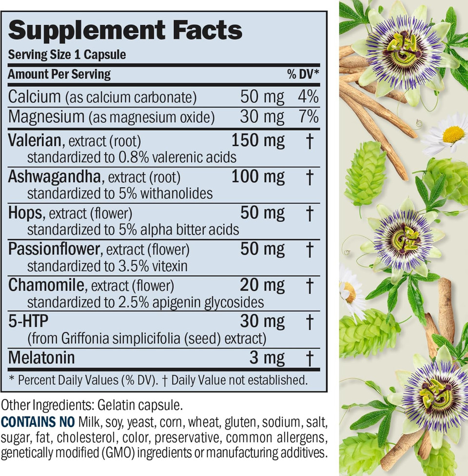 Andrew Lessman Night Time 180 Capsules - 3Mg Melatonin, Valerian, Ashwagandha, Passionflower, Hops, Chamomile. Natural Support, Gentle Restful Sleep. Easy To Swallow Capsules