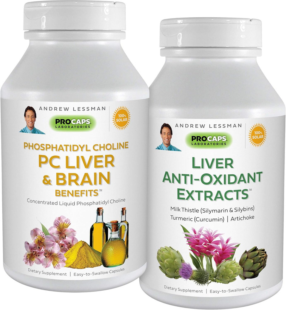 Andrew Lessman Pc Liver And Brain Benefits + Liver Anti-Oxidant Extracts Kit: 90 Capsules (60+30) - Phosphatidyl Choline, Milk Thistle, Artichoke, Curcumin