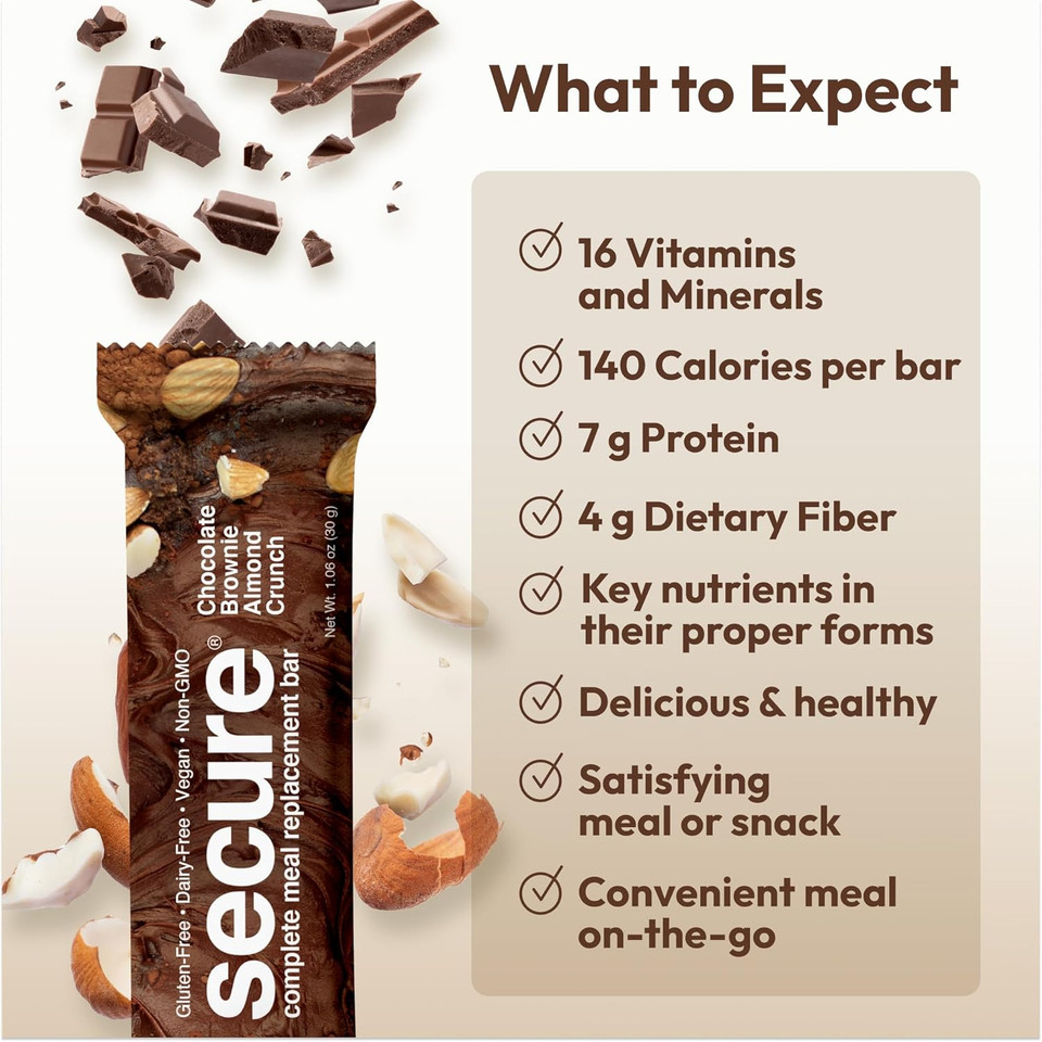 Andrew Lessman Secure Complete Meal Replacement Bars - Coconut Almond Cookie Crunch - 12 Ct Box - 7G Protein Bars. 11 Vitamins Plus Inulin Fiber. Low Calorie. Gluten And Dairy-Free, Vegan, Non-Gmo