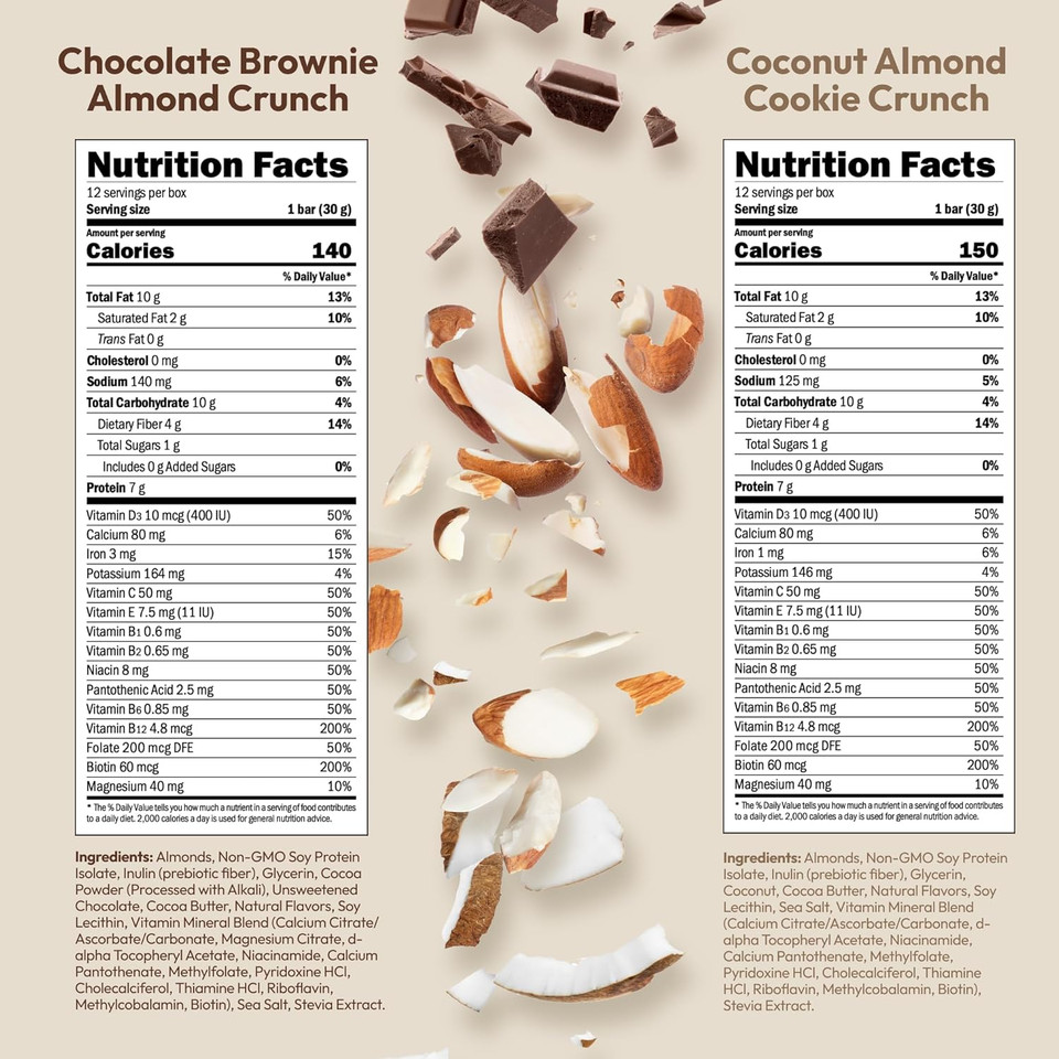 Andrew Lessman Type 2 Secure Meal Bars  Variety (Coconut Almond Cookie Crunch, Chocolate Brownie Almond Crunch)  24 Ct Box  7G Protein, 0G Added Sugar, 1G Total Sugar, Gluten & Dairy-Free