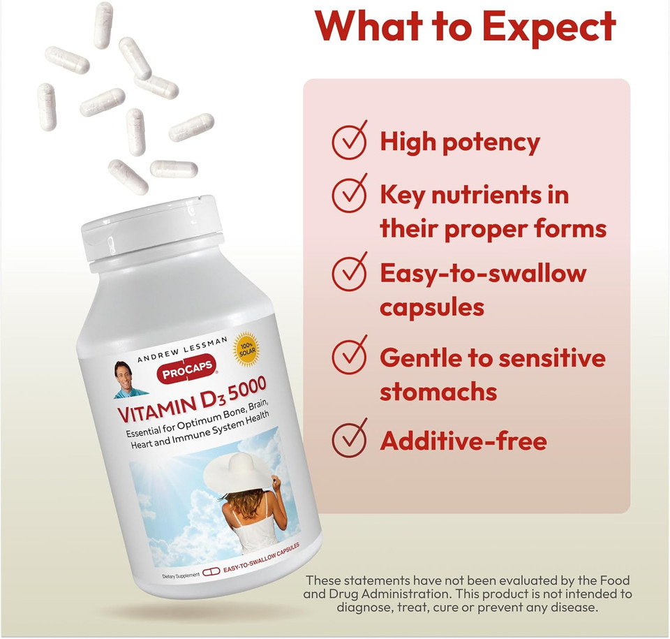 Andrew Lessman Vitamin D3 5000 Iu 60 Capsules - High Potency, Essential For Calcium Absorption, Supports Bone Health, Healthy Muscle Function, Immune System, More. Small Easy To Swallow Capsules