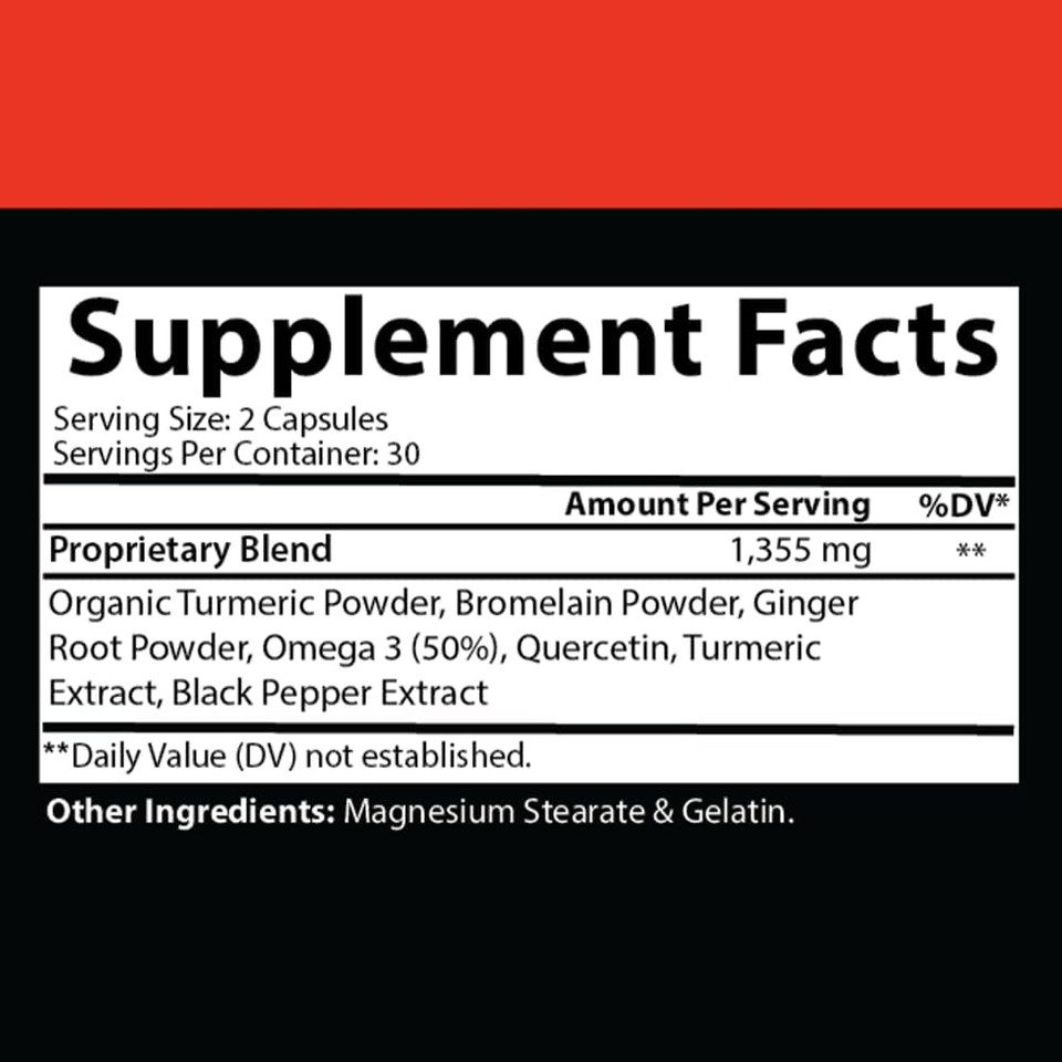 Angry Supplements Turmeric Ginger Maxx 60 Capsules  W. Turmeric, Ginger Root, Omega 3, Bromelain, Quercetin & Black Pepper Extract  Natural Wellness & Antioxidant For Men & Women (1-Bottle)