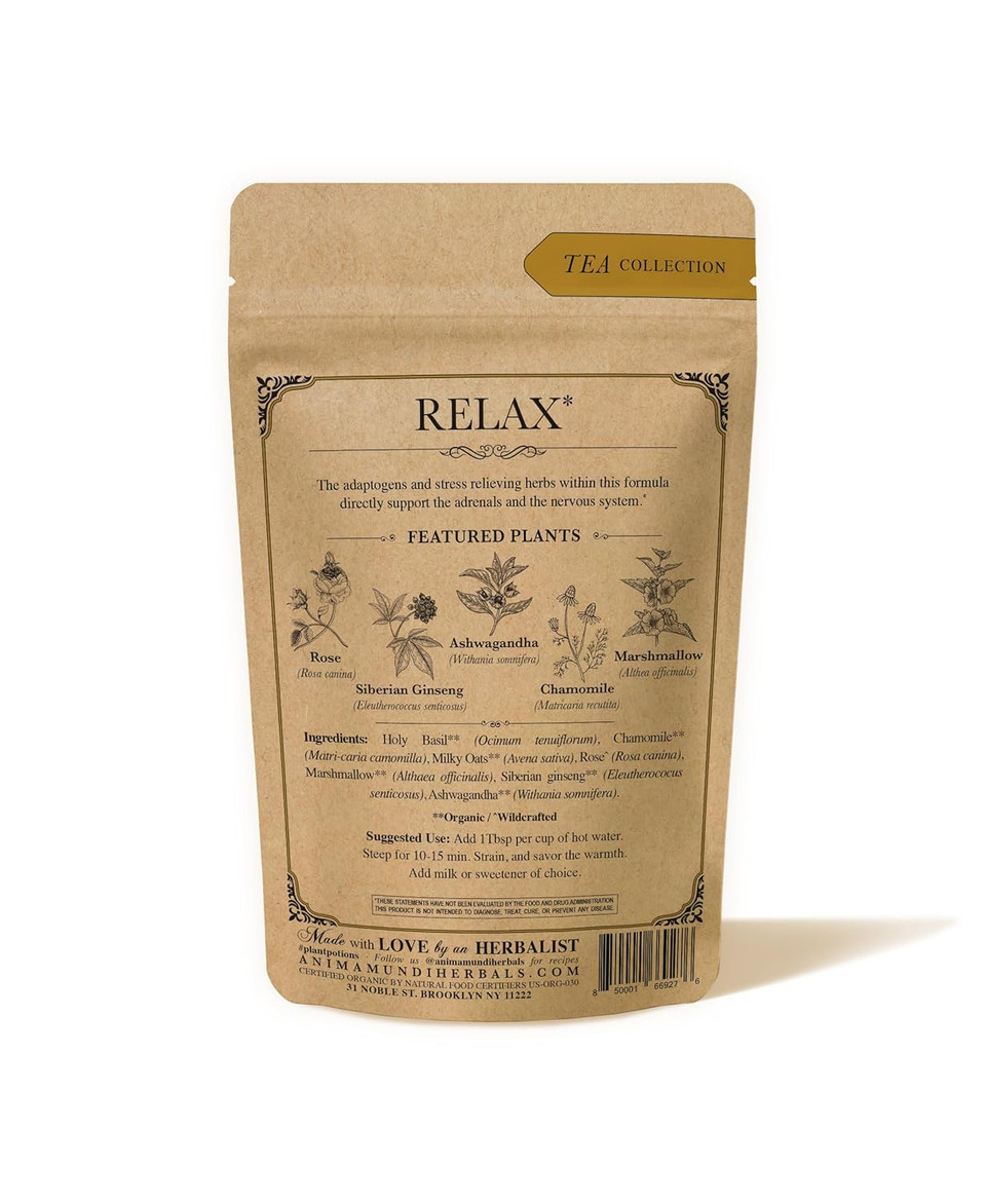 Anima Mundi Apothecary Calm Stress Relief Tonic Tea - Loose Herbal Blend Tea With Chamomile, Rose And Ashwagandha (2Oz / 57G)