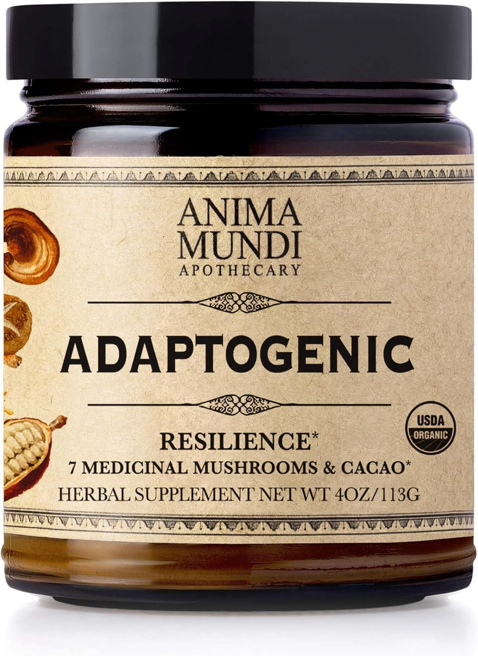 Anima Mundi Apothecary Organic Mushroom Supplement - Adaptogenic Mushrooms + Cacao - Uplifting Powder With Organic Lion'S Mane, Shiitake, Chaga & More - Add To Coffee, Tea & Smoothies (4Oz / 113G)