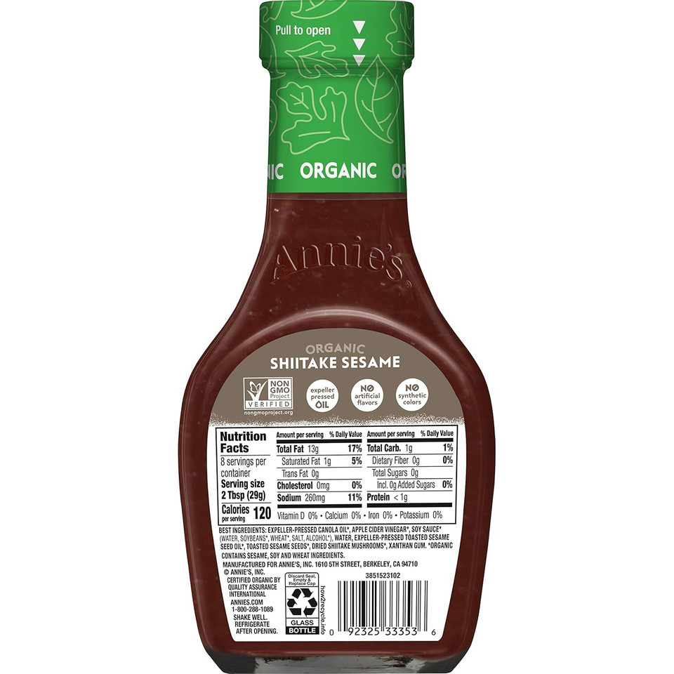 Annies Naturals Shiitake Sesm Vngrtt Salad Dressing Glass Bottle 8 Oz - 0092325333531