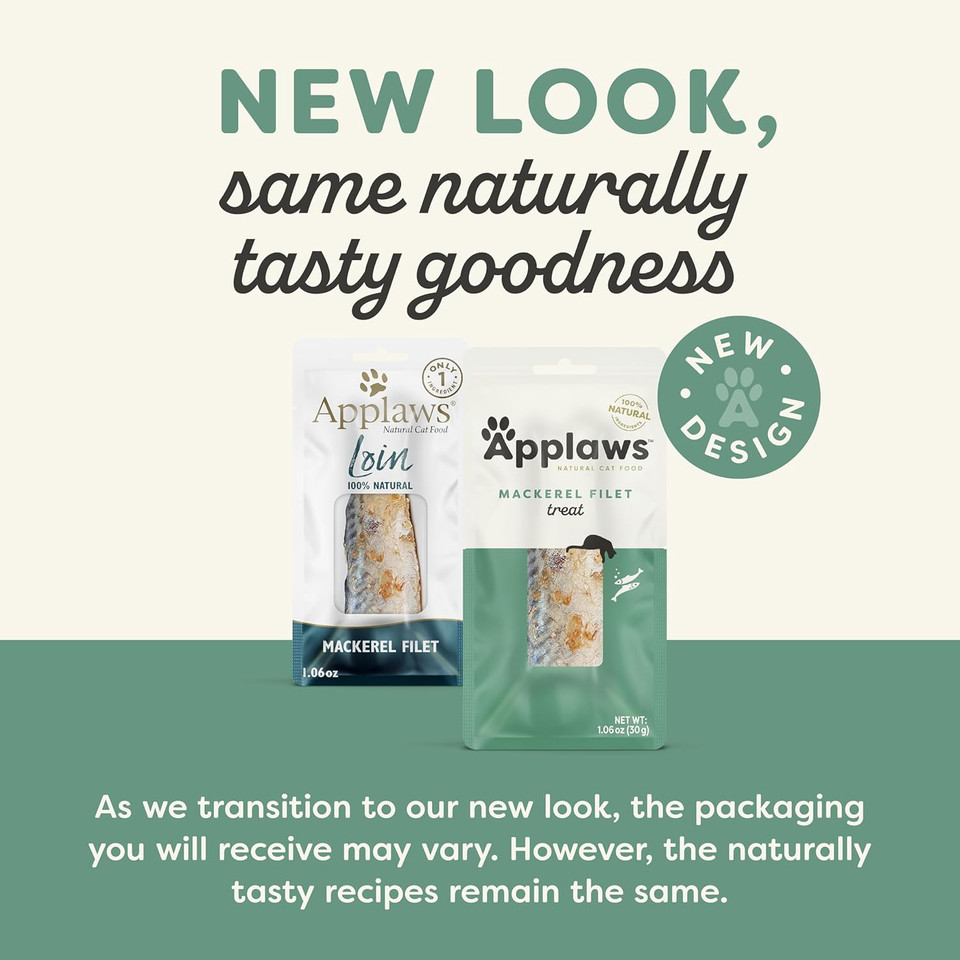 Applaws Natural Cat Treats, Grain-Free, Single Ingredient, Whole Protein Fillet, Healthy Snacks With No Artificial Additives (12 X 1.06Oz Whole Mackerel Loin)