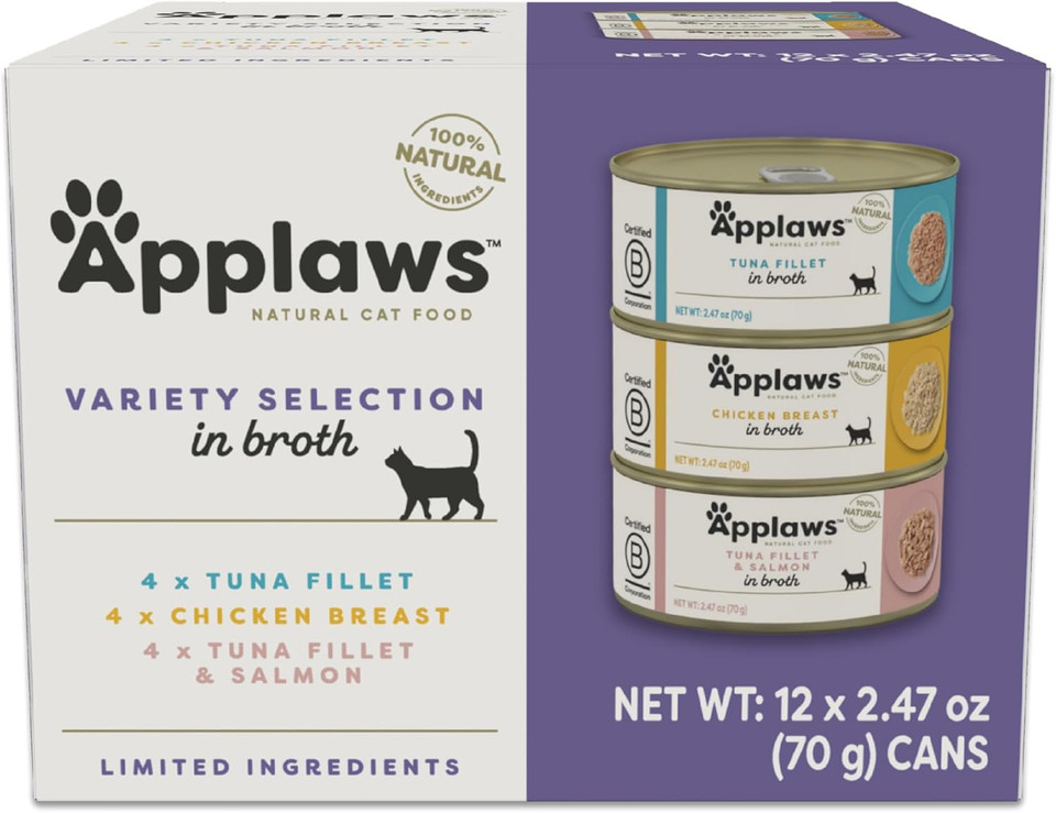 Applaws Natural Wet Canned Cat Food, Made With Limited And Natural Ingredients, Real Protein With No Artificial Additives, Variety Broth Recipe (24 Count, 2.47 Oz Cans)