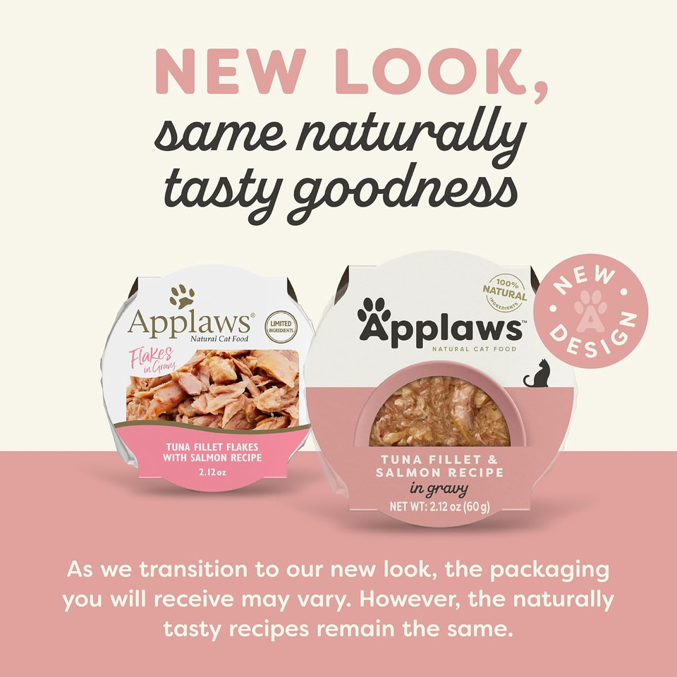 Applaws Natural Wet Cat Food In Gravy, Limited Ingredient Cat Food Cups, Grain-Free, Cat Food Pots, No Artificials, 100% Natural Ingredient Cat Food, Tuna Fillet & Salmon In Gravy (10 X 2.12 Oz Cups)
