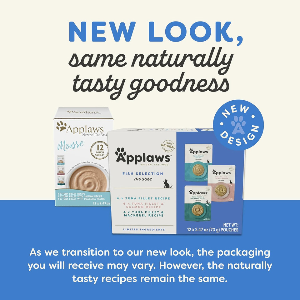 Applaws Natural Wet Cat Food In Mousse, Limited Ingredient Wet Cat Food Pouches, No Additives, Made With Natural Ingredients, Chicken Breast In Mousse (12 X 2.47Oz Pouches)