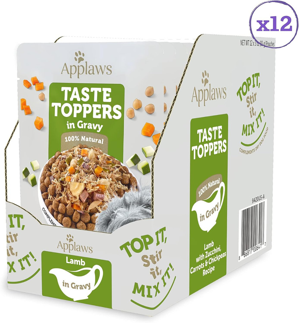 Applaws Taste Toppers, Limited Ingredient Dog Food Topper, Lamb With Zucchini, Carrots & Chickpeas In Gravy (12 X 3Oz Pouches)