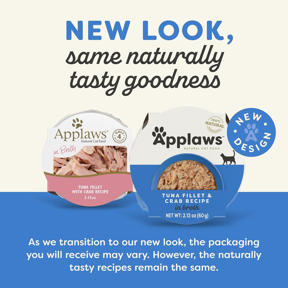 Applaws Wet Cat Food, 10 Count, Limited Ingredient Cat Food Pots, Tuna Fillet In Broth, 2.12Oz Pots