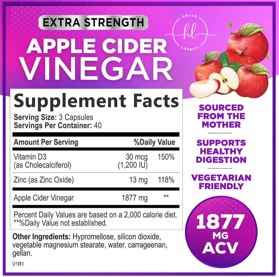 Apple Cider Vinegar Pills From The Mother - 1877Mg Of Acv With Vitamin D3 & Zinc, Non-Gmo & Gluten Free, Acv Supplement For Digestion, Energy & Immune Support, Apple Vinegar Capsules - 60 Capsules