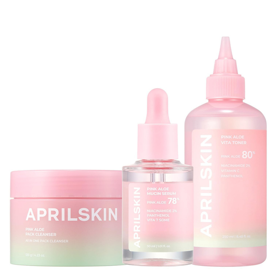 Aprilskin Pink Aloe Facial Polish Cleanser With Vita Toner And Mucin Serum