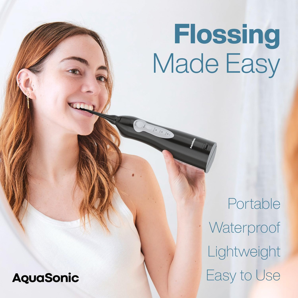 Aquasonic Aqua Flosser - Cordless Rechargeable Water Flosser For Teeth - Waterproof, Portable Oral Irrigator For Dental Cleaning With 5 Jet Tips  Braces Home Travel