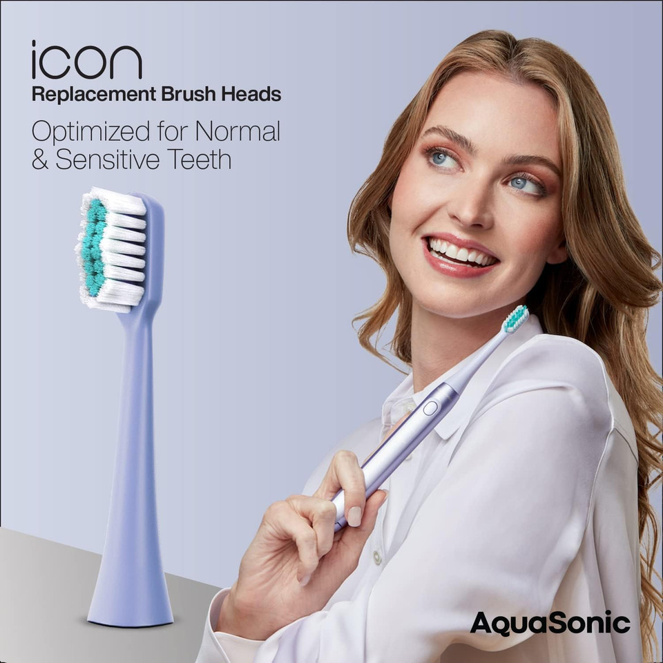 Aquasonic Icon Replacement Brush Heads | Compatible With Aquasonic Icon Toothbrush | 2 Brush Heads | For Normal & Sensitive Teeth (Lilac)