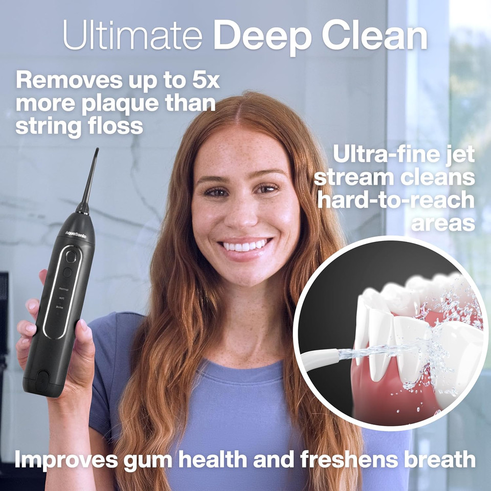 Aquasonic Icon Water Flosser For Teeth  Cordless Rechargeable Oral Irrigator  Waterproof, Portable Dental Cleaning With Jet Tip  Braces Home Travel - Blush