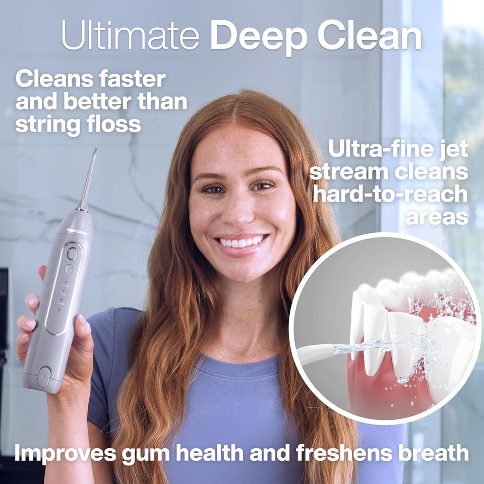 Aquasonic Icon Water Flosser For Teeth  Cordless Rechargeable Oral Irrigator  Waterproof, Portable Dental Cleaning With Jet Tip  Braces Home Travel - Mint