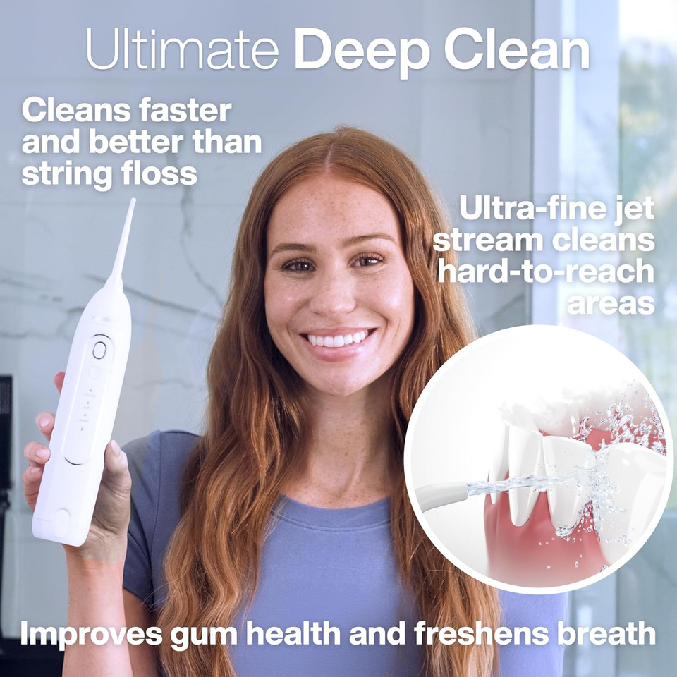 Aquasonic Icon Water Flosser For Teeth  Cordless Rechargeable Oral Irrigator  Waterproof, Portable Dental Cleaning With Jet Tip  Braces Home Travel - Pearl