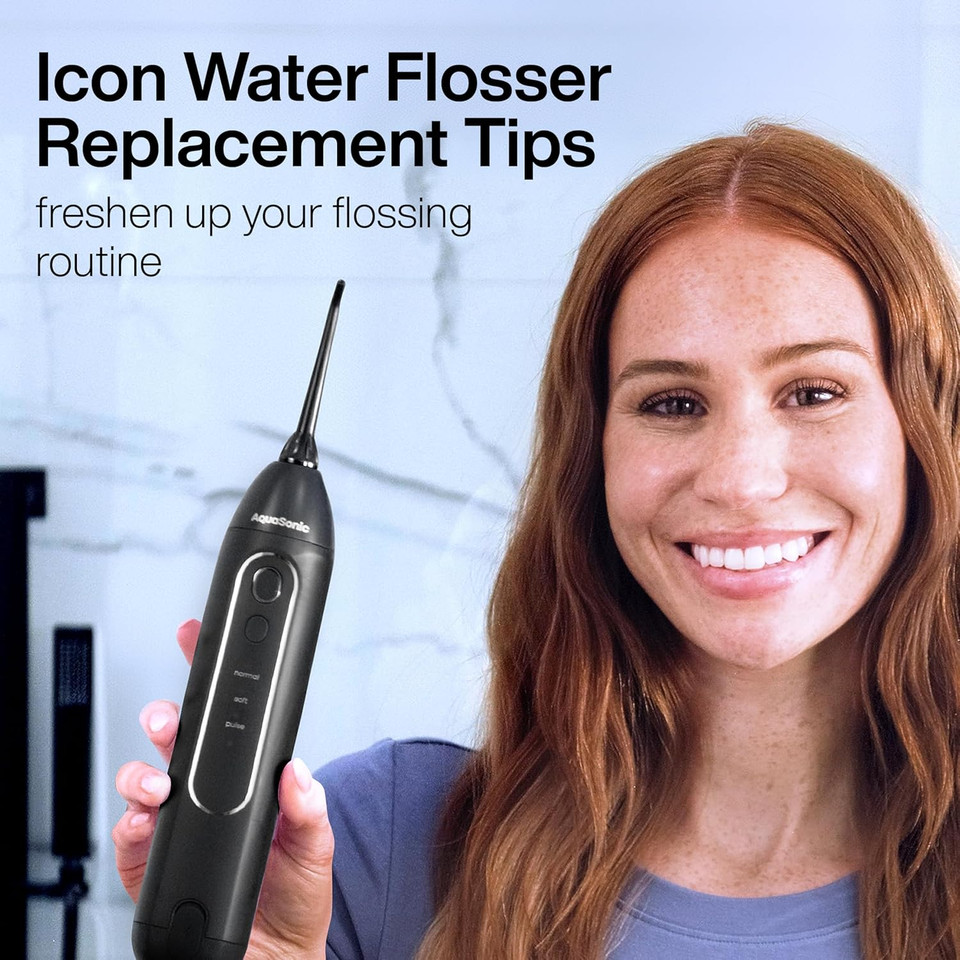 Aquasonic Icon Water Flosser Replacement Tips - 5 Tips, 4 Types: Standard, Periodontal, Orthodontic & Tongue Scraper - Genuine, Authentic Parts (Blush)