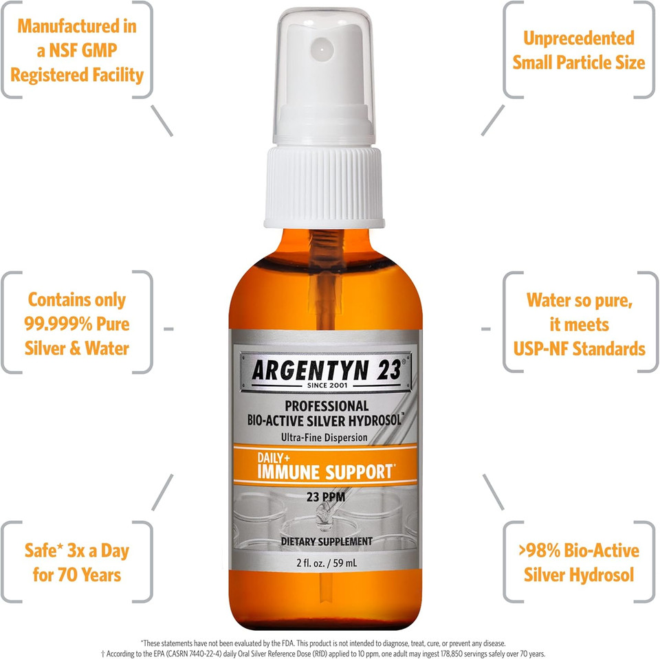 Argentyn 23 Professional Bio-Active Silver Hydrosol For Immune Support, Colloidal Silver, 23Ppm, 2Oz (59Ml) Fine Mist Spray