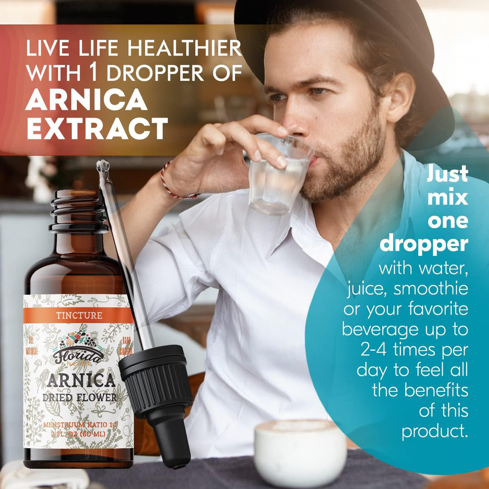Arnica Tincture, Organic Arnica Extract (Arnica Montana) Dried Flower Herbal Supplement, Non-Gmo In Cold-Pressed Organic Vegetable Glycerin, 700 Mg, 2 Oz (60 Ml)