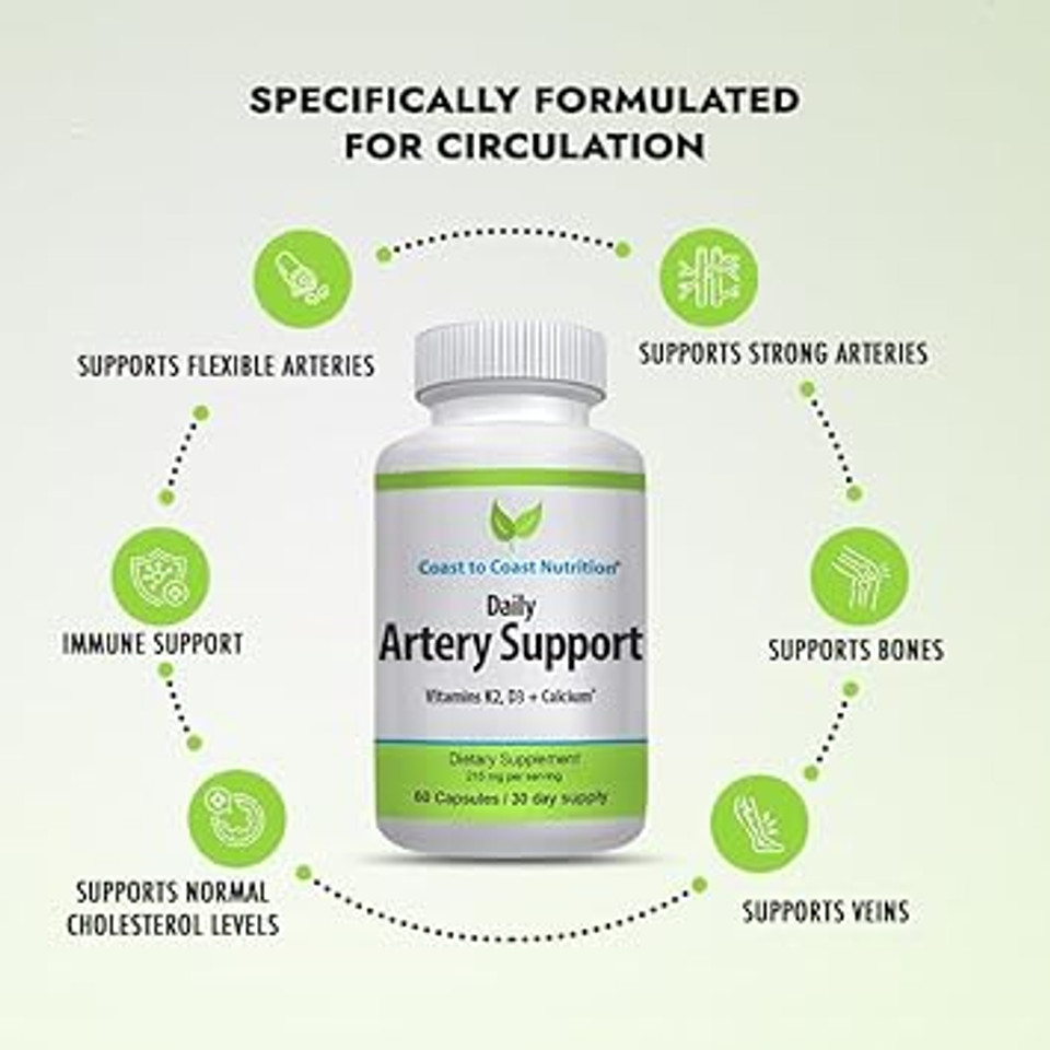 Artery Support - Artery & Circulation Supplements For Blood Flow  Vitamin K2 & D3 Blood Circulation Supplements For Men And Women - 60 Capsules