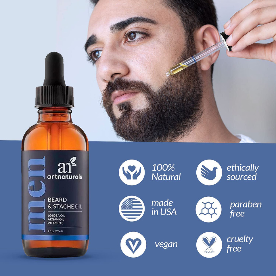Artnaturals Beard Oil - Unscented Conditioner And Growth Oil - Vegan And Paraben Free With Argan, Vitamins E And Jojoba Oil For Men