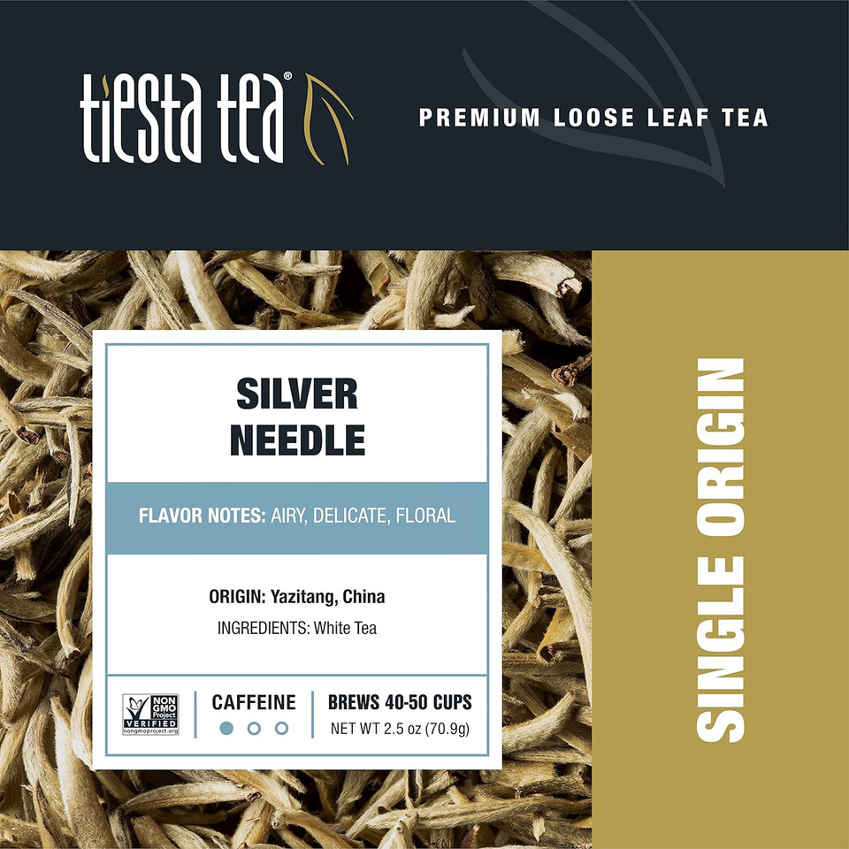 Tiesta Tea - Silver Needle White Tea, Loose Leaf White Tea, Low Caffeine, Hot & Iced Tea, 2.5 Oz Tin - 50 Cups, Single Origin Premium White Loose Leaf Tea From China, 100% Pure Unblendedtin - 50 Cups
