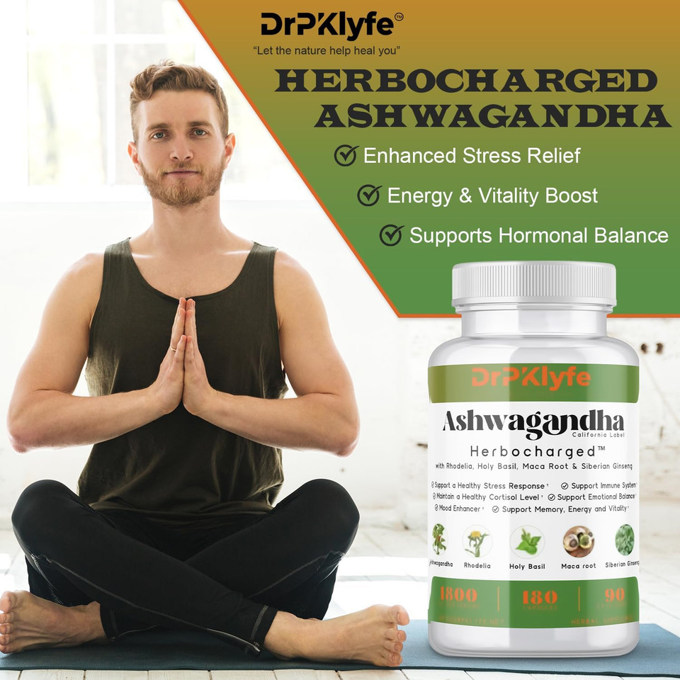 Ashwagandha Complex 5-1 Blend With Rhodiola Rosea Supplement, Maca Root, Holy Basil, Siberian Ginseng For Stress Relief, Focus, Sleep, Energy, Vitality - 180 Capsules, Us Lab Certified