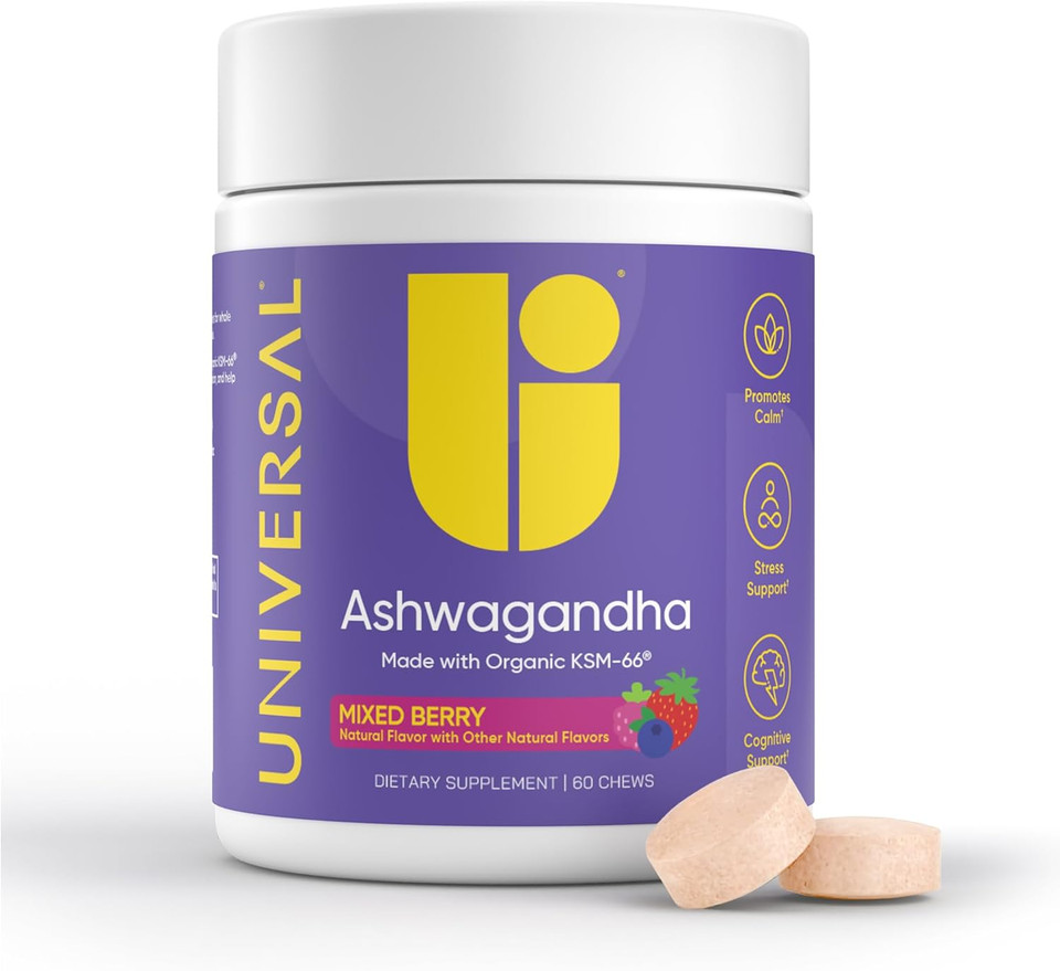 Ashwagandha Ksm-66 Chews - Daily Stress, Cognitive Function And Mood Support Chewable Supplement, Bioavailable Full Spectrum Ksm66 Ashwagandha Root Extract, Calm & Relaxation  Mixed Berry, 60 Count