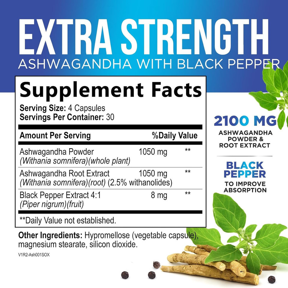 Ashwagandha Supplement 2100Mg - Extra Strength Herbal Root Extract, Best Ashwagandha Supplements For Men & Women, Restore, Unwind, Calm Support Formula, Vegetarian, Non-Gmo, Gluten-Free, 60 Capsules