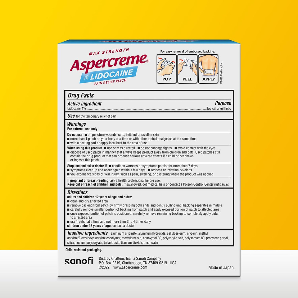 Aspercreme Lidocaine Pain Relief Patch Xl For Back, Neck & Shoulder Pain, Topical Patches With Max-Strength 4% Lidocaine & Flexible Fabric Numbs Away Pain, 3 Ct