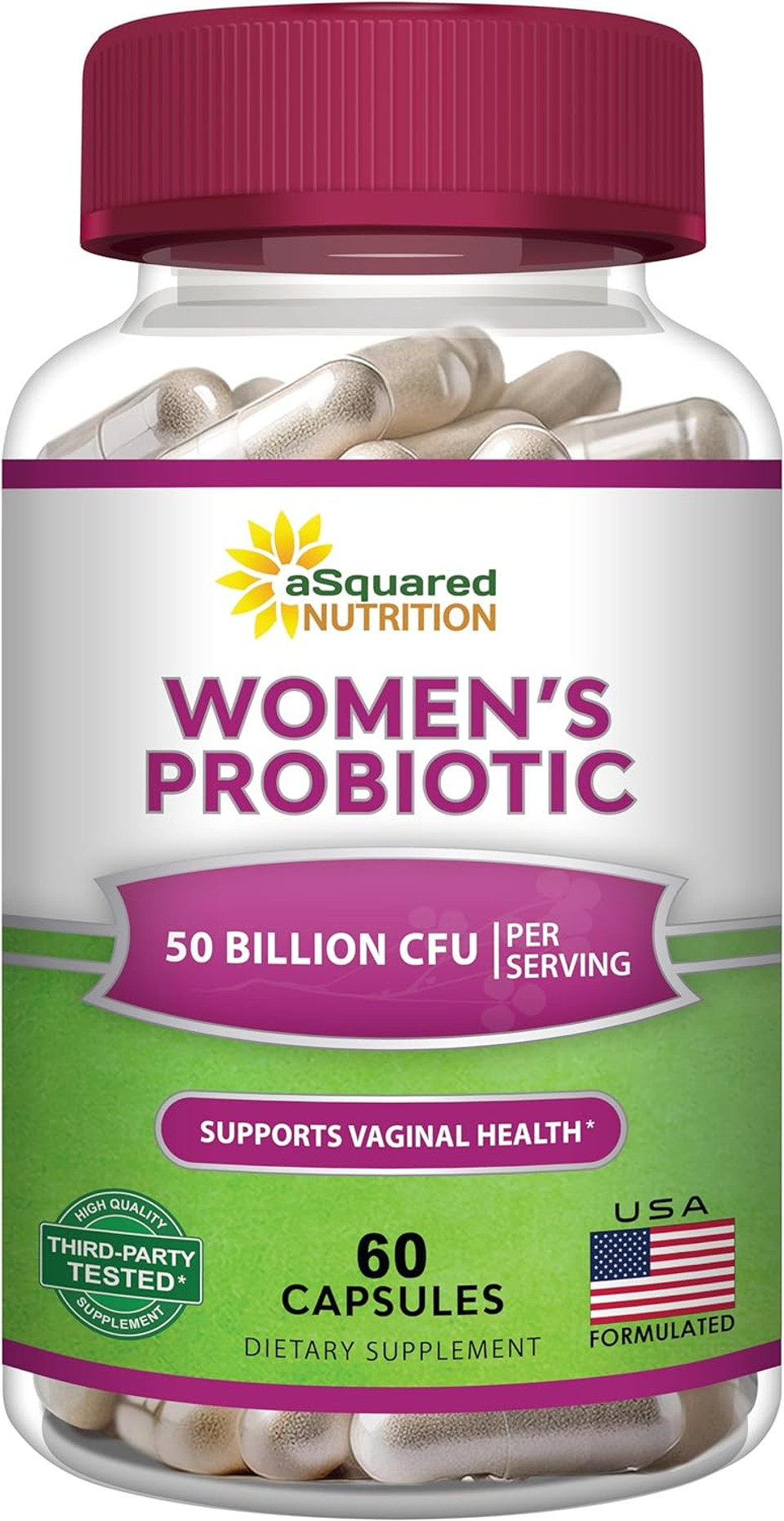 Asquared Nutrition Probiotics For Women - 50 Billion Cfu Women'S Probiotic Supports Digestive, Gut, Vaginal & Urinary Tract Health - Prebiotics For Females - 60 Capsules - Alt To Gummies
