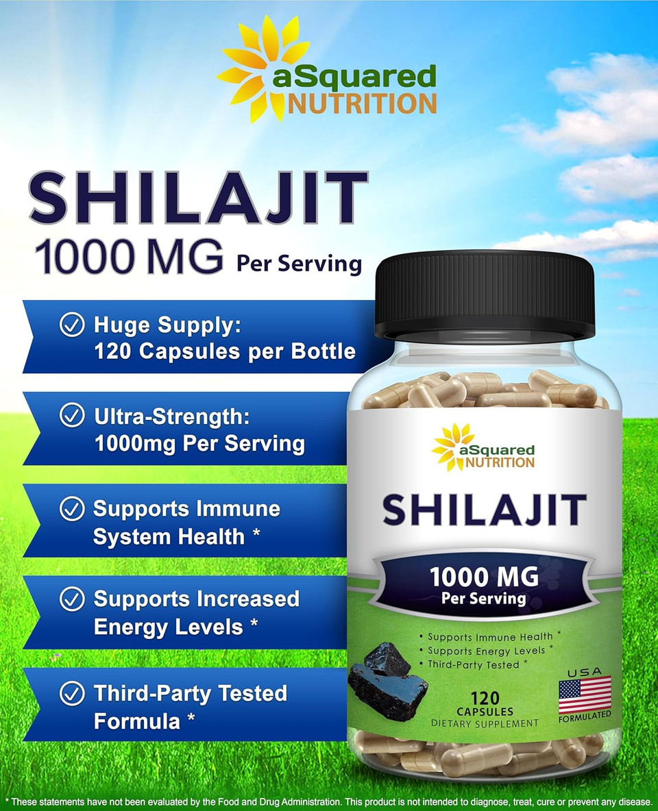 Asquared Nutrition Shilajit 1000mg – 120 Capsules