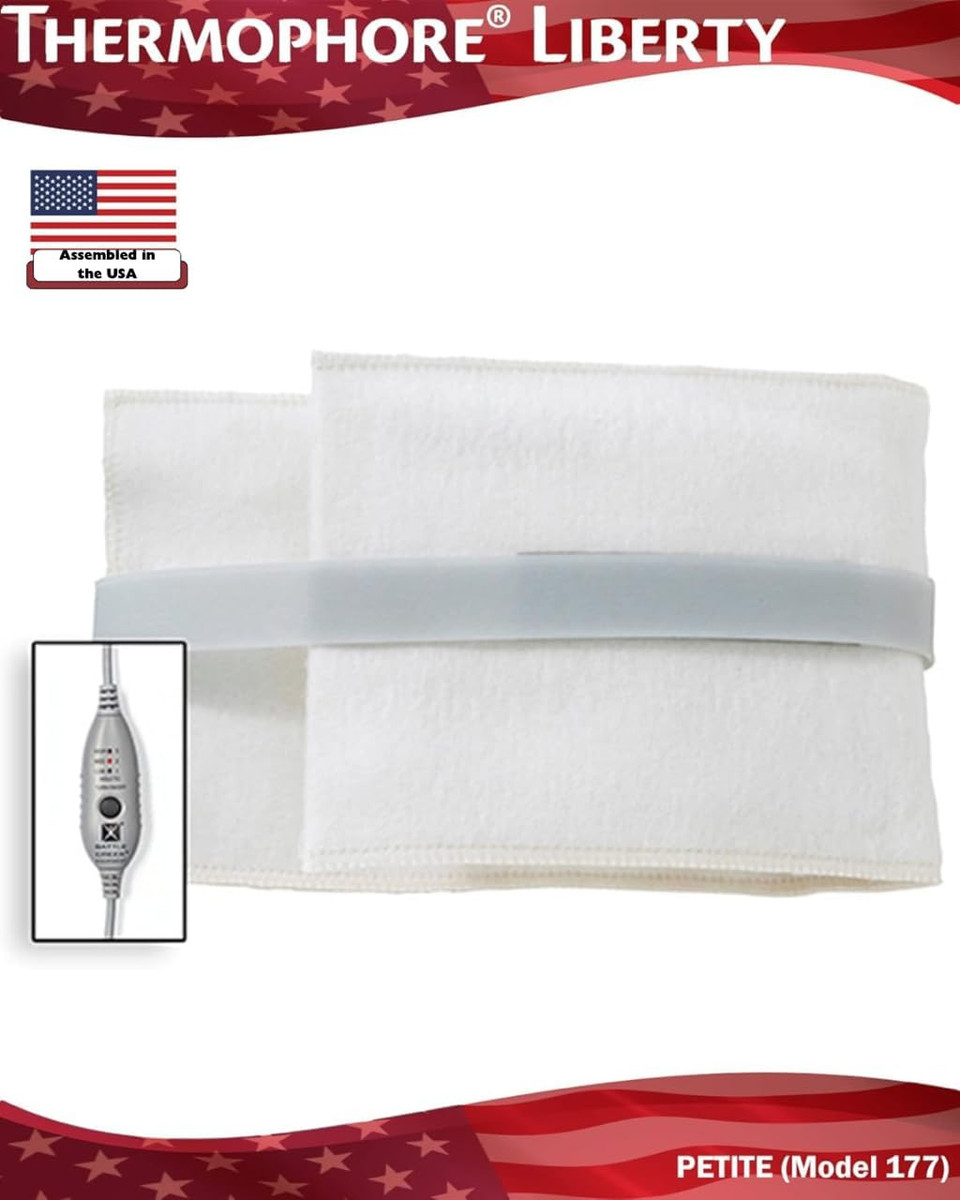 Assembled In - Thermophore Liberty 2 Moist Heating Pad For Arthritis, Back, Neck, Shoulder Pain And Cramps Relief - Electric, 3 Temp Settings With Auto Shut Off & Specialty Cover, Petite 4"X17" Rolled