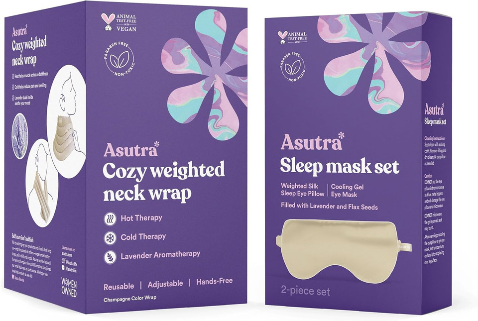 Asutra Dream Sleep Bundle, 2 Products - Purple Silk Eye Mask Filled With Lavender And Flax Seeds, Melatonin Lotion With Magnesium And Shea Butter