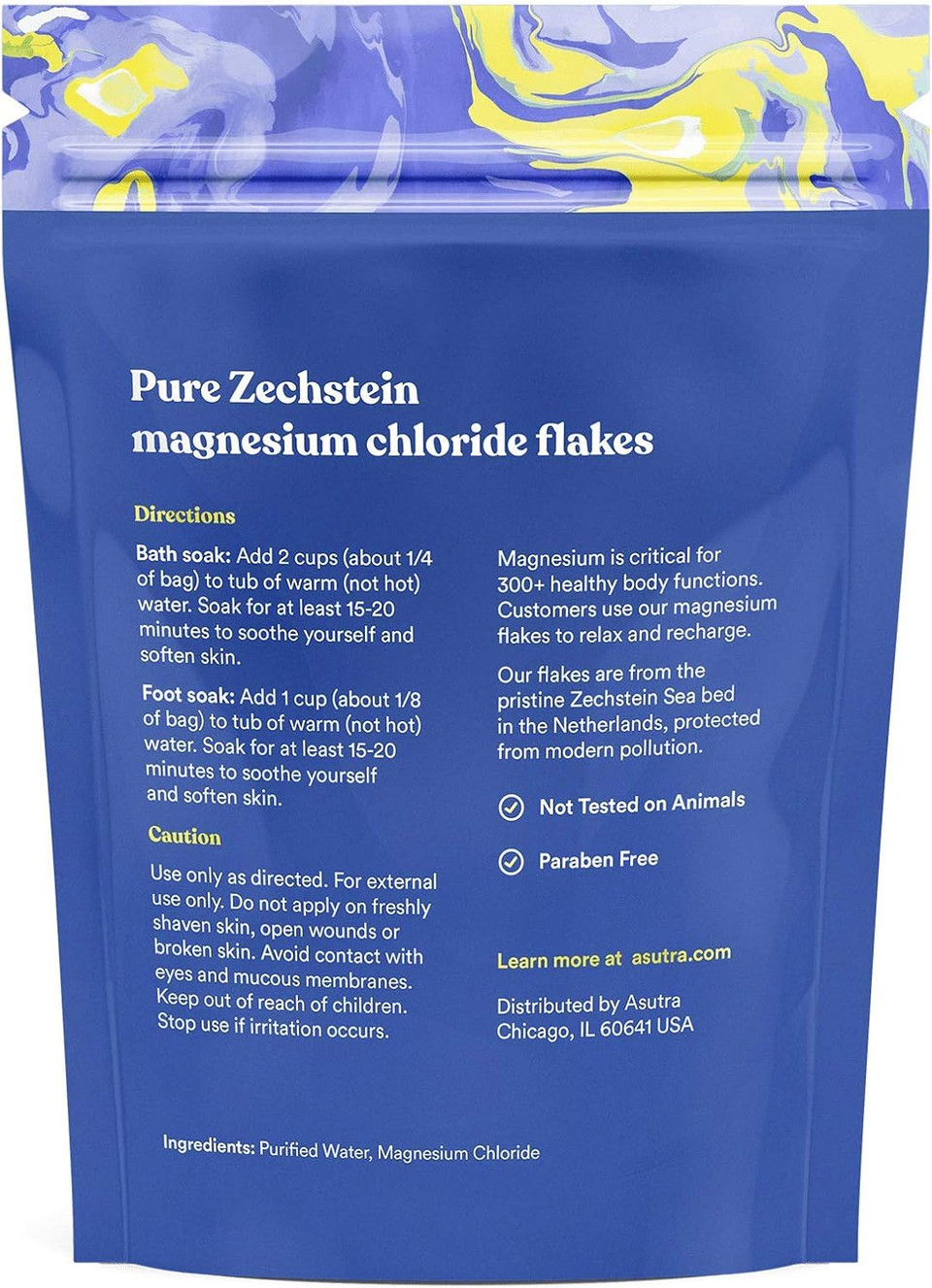 Asutra Magnesium Chloride Bath Flakes, 4 Lbs - For Relaxing Foot & Body Soaks, Epsom Salt Alternative, Rapid Absorption