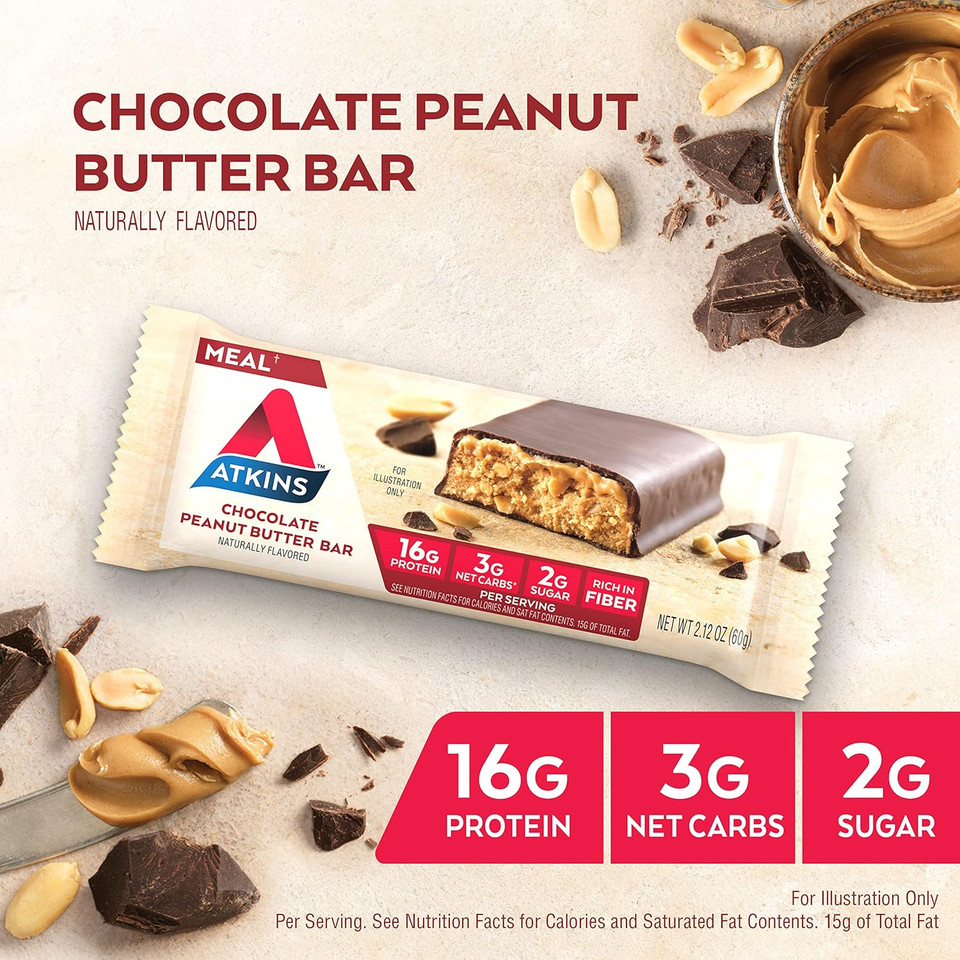 Atkins Chocolate Chip Granola Protein Meal Bar With 17G Protein, 1G Sugar, 3G Net Carbs, 12 Count & Double Fudge Brownie Protein Meal Bar With 15G Protein, 1G Sugar, 4G Net Carbs