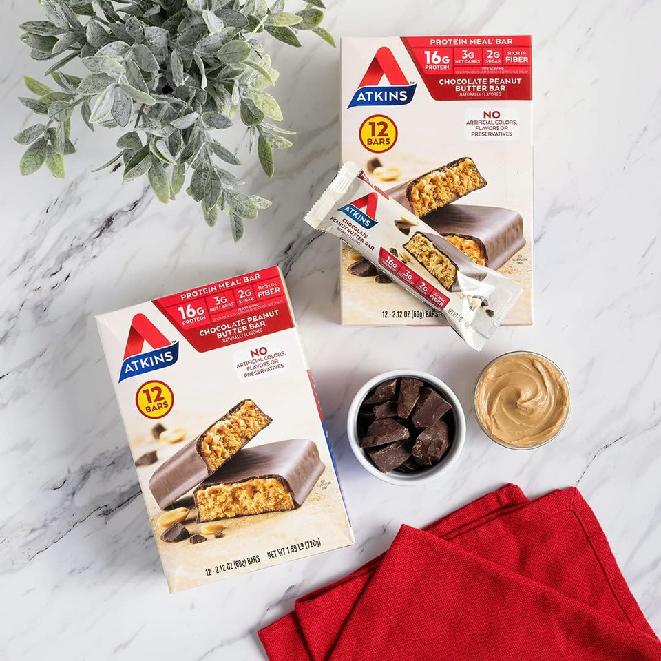 Atkins Chocolate Chip Granola Protein Meal Bar, 12 Count & Vanilla Caramel Pretzel Protein Meal Bar, 5 Count Bundle