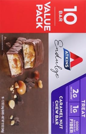 Atkins Endulge Caramel Nut Chew Bar, Dessert Favorite, 1G Sugar, Good Source Of Fiber, 5 Count