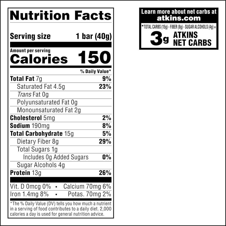 Atkins Lemon Flavored Snack Bar, High Protein Bar, Low Sugar And Low Carb, Keto Friendly Snack, Gluten Free, High In Fiber, Made With Real Almond Butter, 16 Count