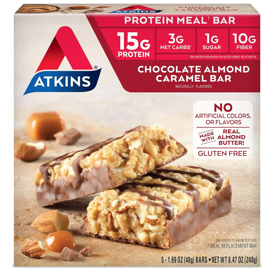 Atkins SMores Protein Meal Bar, High Fiber, 1G Sugar, 4G Net Carbs, Meal Replacement, Keto Friendly, 5 Count