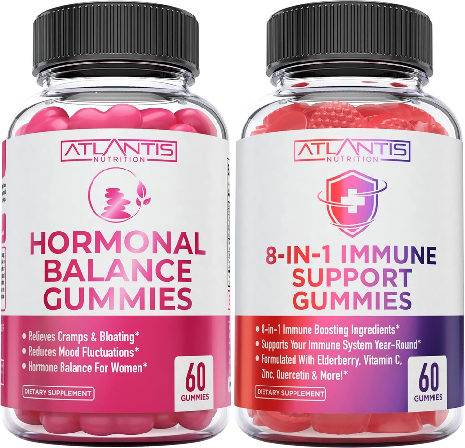 Atlantis Nutrition 60 Hormonal Balance For Women Gummies + 8-In-1 Immune Support 60 Gummies