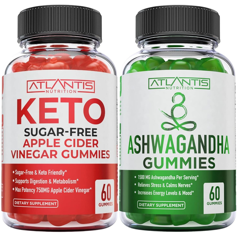 Atlantis Nutrition Asbwagandha 60 Gummies + Sugar Free Keto Apple Cider Vinegar 60 Gummies